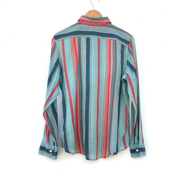 Vintage Ralph Lauren Women’s LRL Cotton Striped Button Down Shirt Large Teal - Picture 7 of 11